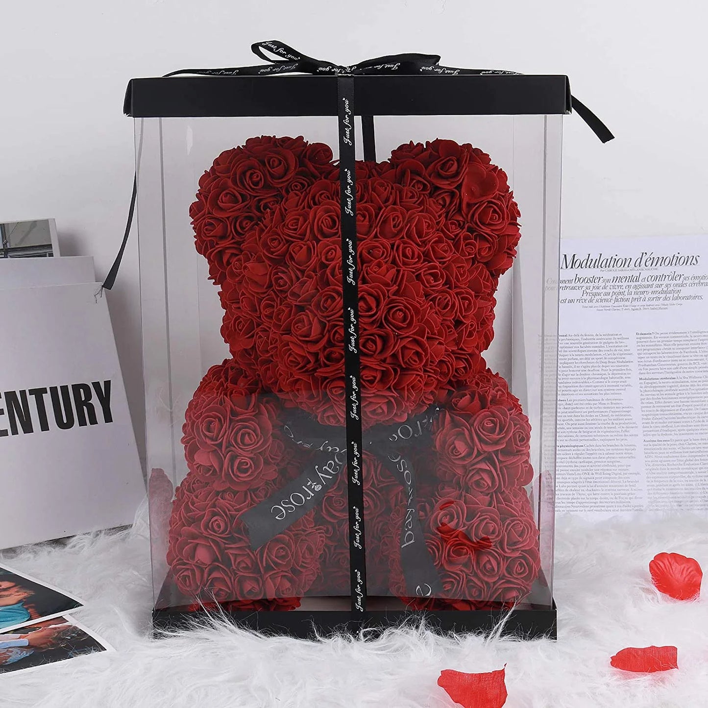 Royal Blue Artificial Rose Flower Bear 10 Inch Wedding Party Decoration Gift Box