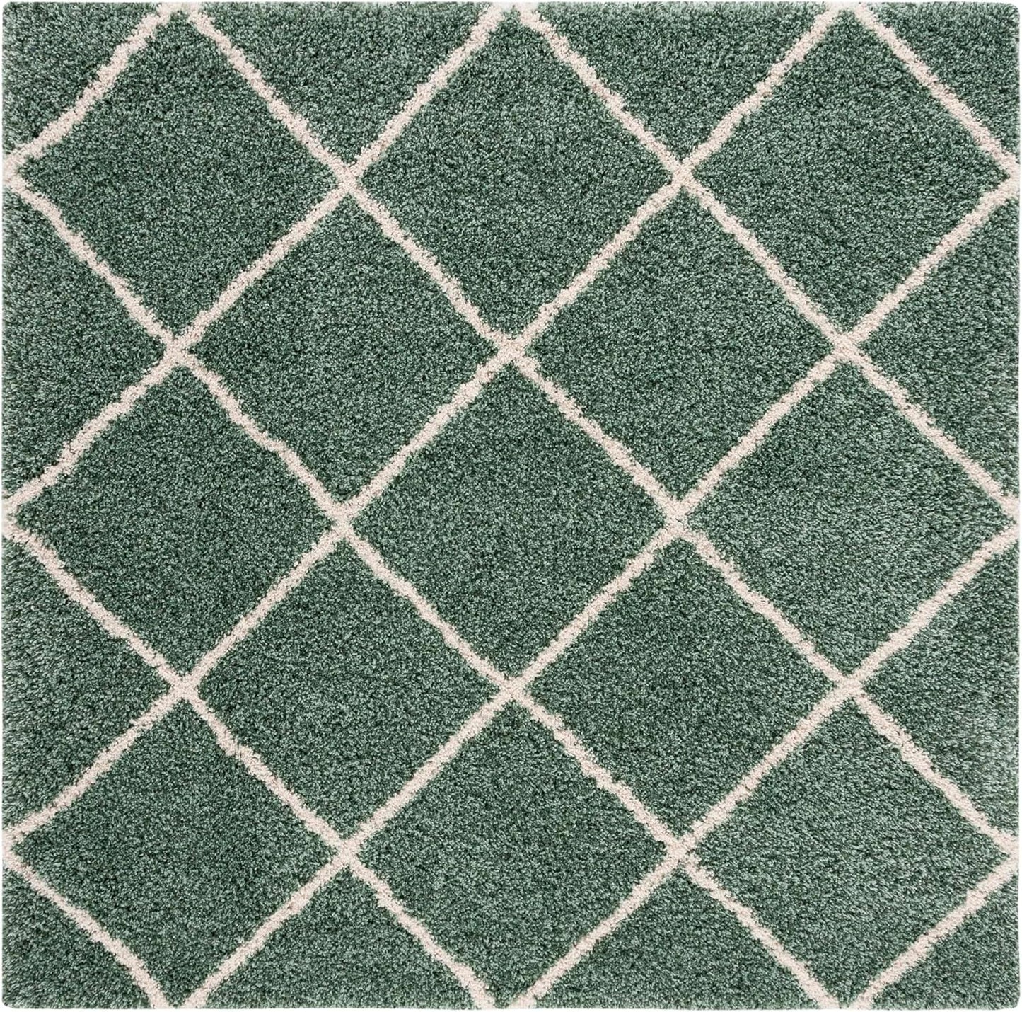 SAFAVIEH Hudson Shag Collection Area Rug - 7' Square, Green & Ivory, Modern Trellis Design, Non-Shedding & Easy Care, 2-Inch Thick Ideal for High Traffic Areas in Living Room, Bedroom (SGH281Y)
