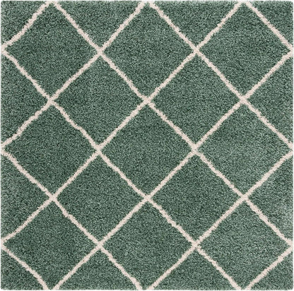 SAFAVIEH Hudson Shag Collection Area Rug - 7' Square, Green & Ivory, Modern Trellis Design, Non-Shedding & Easy Care, 2-Inch Thick Ideal for High Traffic Areas in Living Room, Bedroom (SGH281Y)