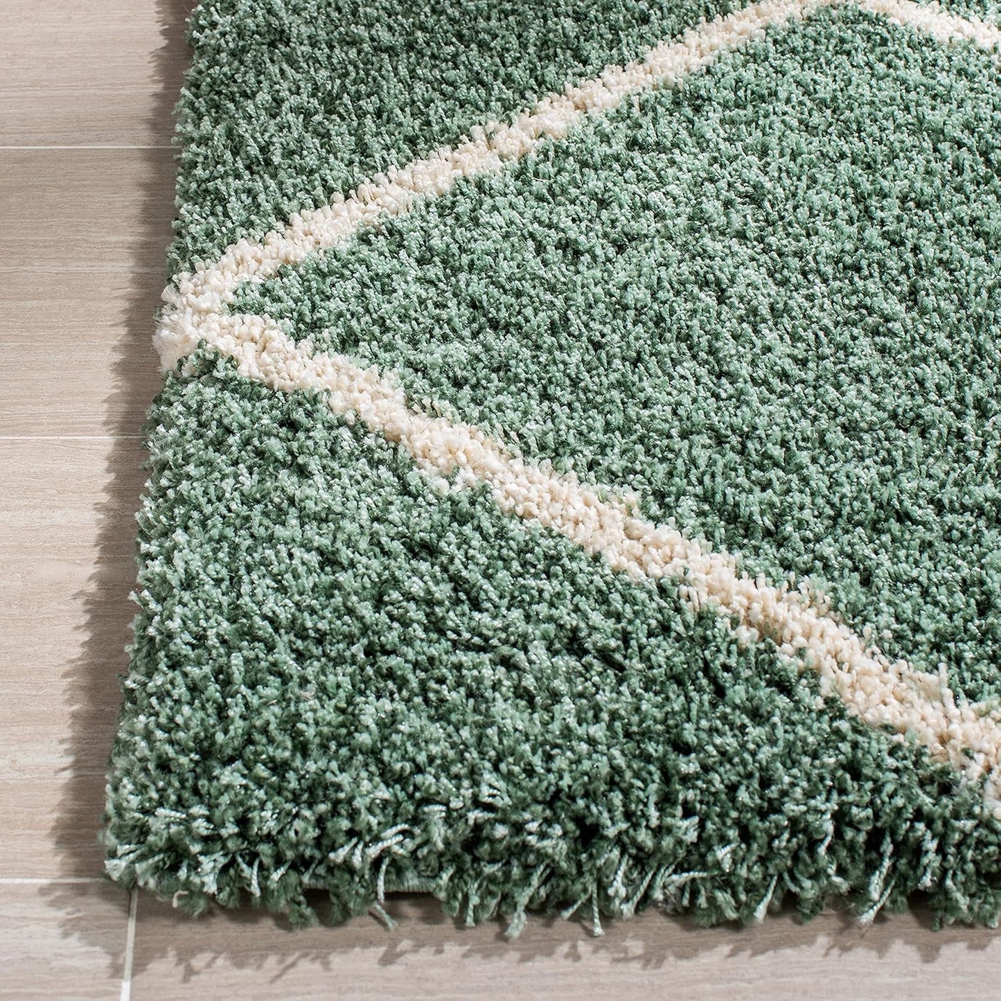 SAFAVIEH Hudson Shag Collection Area Rug - 7' Square, Green & Ivory, Modern Trellis Design, Non-Shedding & Easy Care, 2-Inch Thick Ideal for High Traffic Areas in Living Room, Bedroom (SGH281Y)