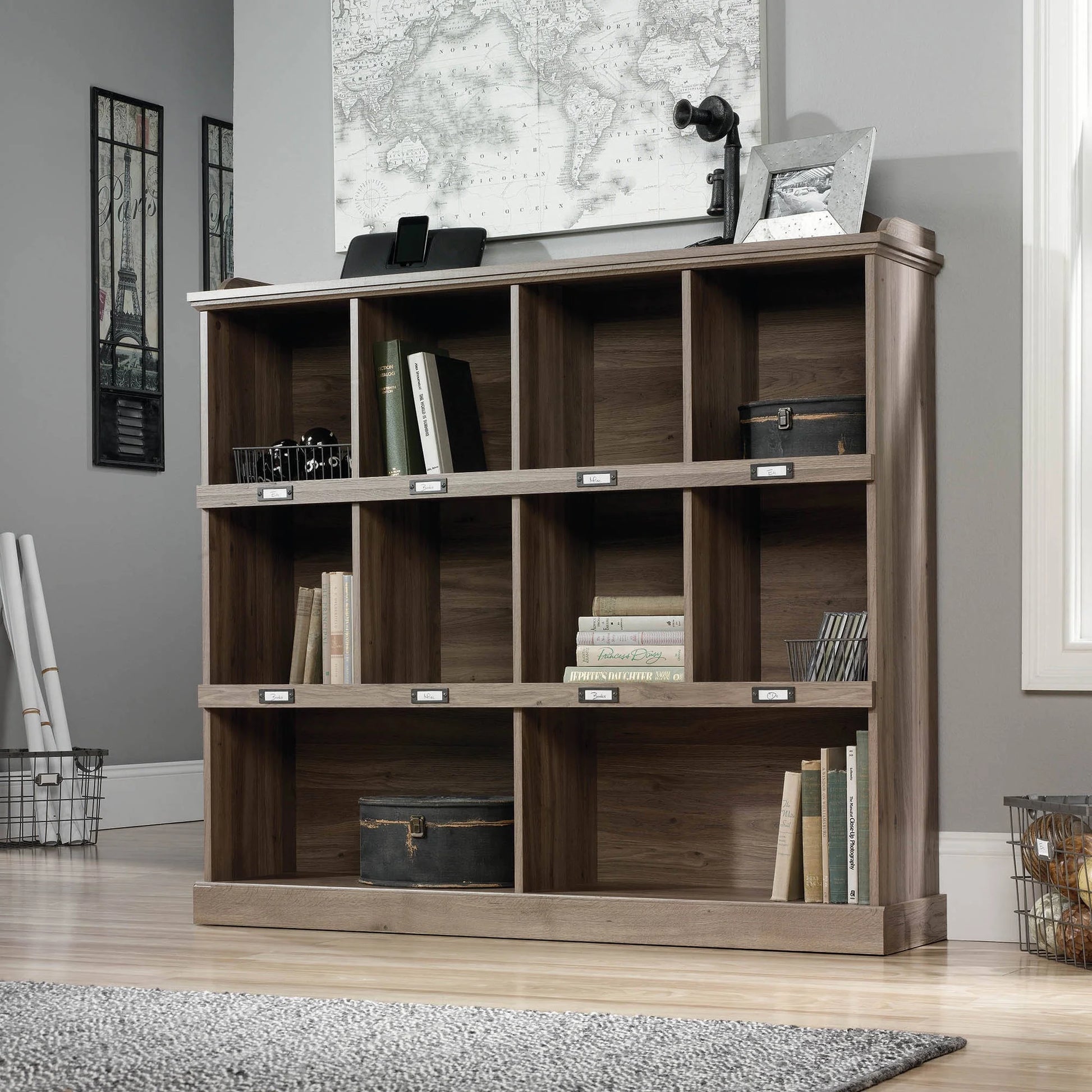 Barrister Lane 10-Cube Bookcase, Iron Oak Finish