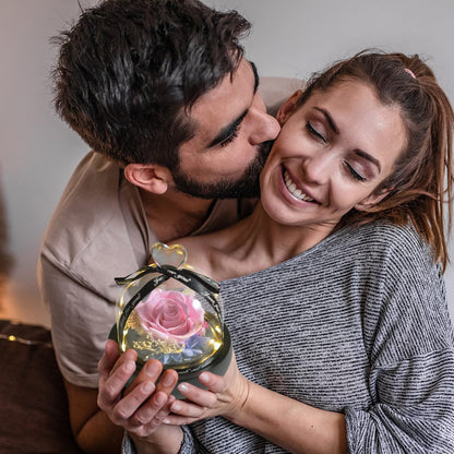 Gift for Women Forever Preserved Real Pink Rose in Glass Dome Gift for Valentines Day Mothers Day Christmas Anniversary Birthday