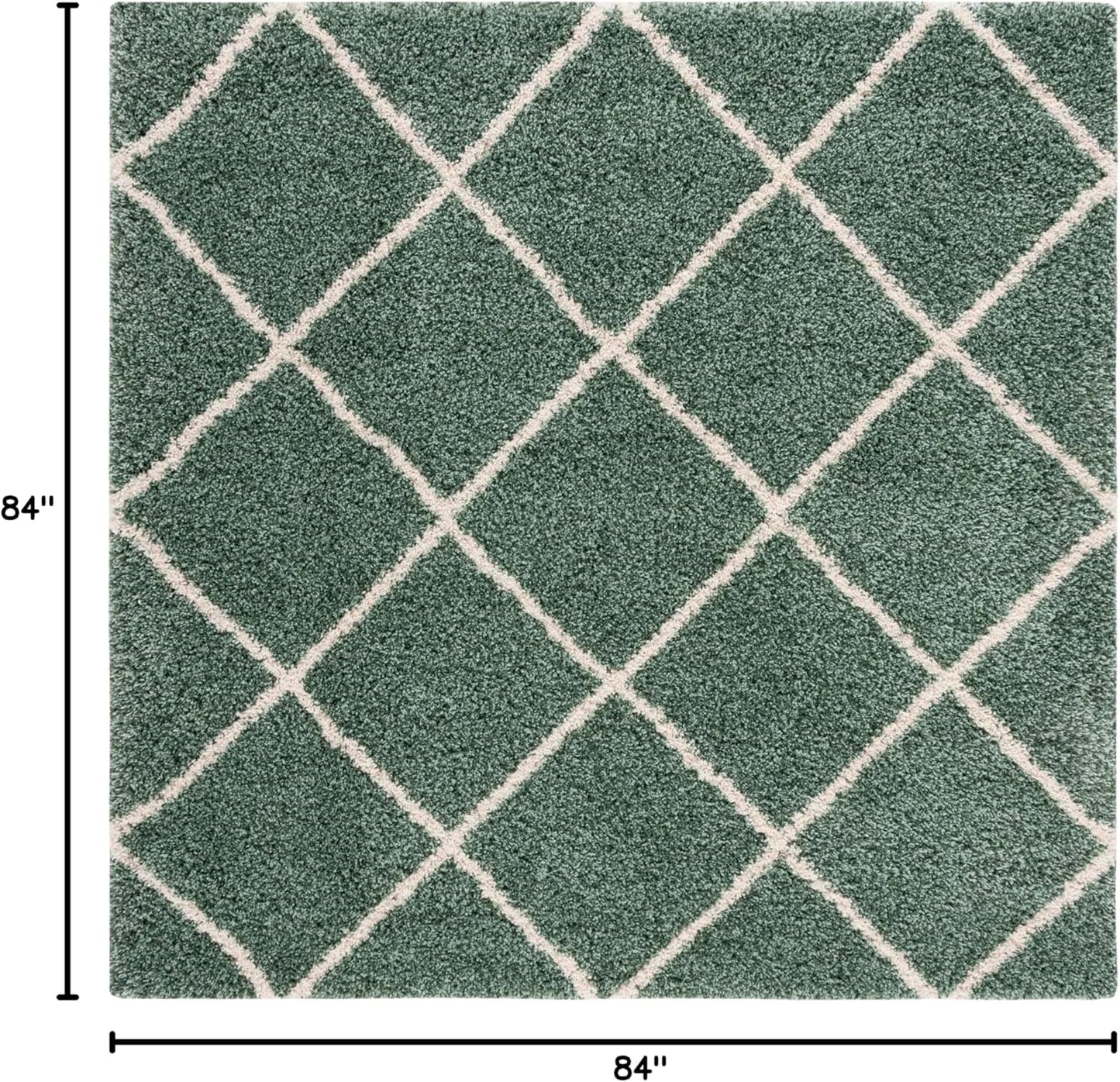 SAFAVIEH Hudson Shag Collection Area Rug - 7' Square, Green & Ivory, Modern Trellis Design, Non-Shedding & Easy Care, 2-Inch Thick Ideal for High Traffic Areas in Living Room, Bedroom (SGH281Y)