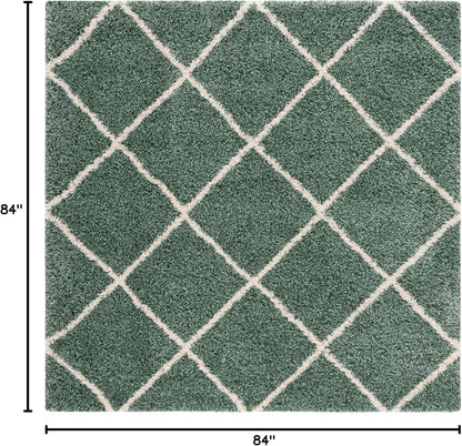SAFAVIEH Hudson Shag Collection Area Rug - 7' Square, Green & Ivory, Modern Trellis Design, Non-Shedding & Easy Care, 2-Inch Thick Ideal for High Traffic Areas in Living Room, Bedroom (SGH281Y)
