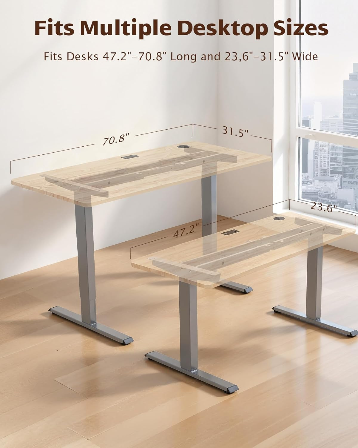 Dual Motor Electric Standing Desk Frame, Height Adjustable Sit Stand Base for Home Office, Fits Table Tops up to 70.8 X 31.5 Inch, 225 Lb Capacity (Grey, without Stand)