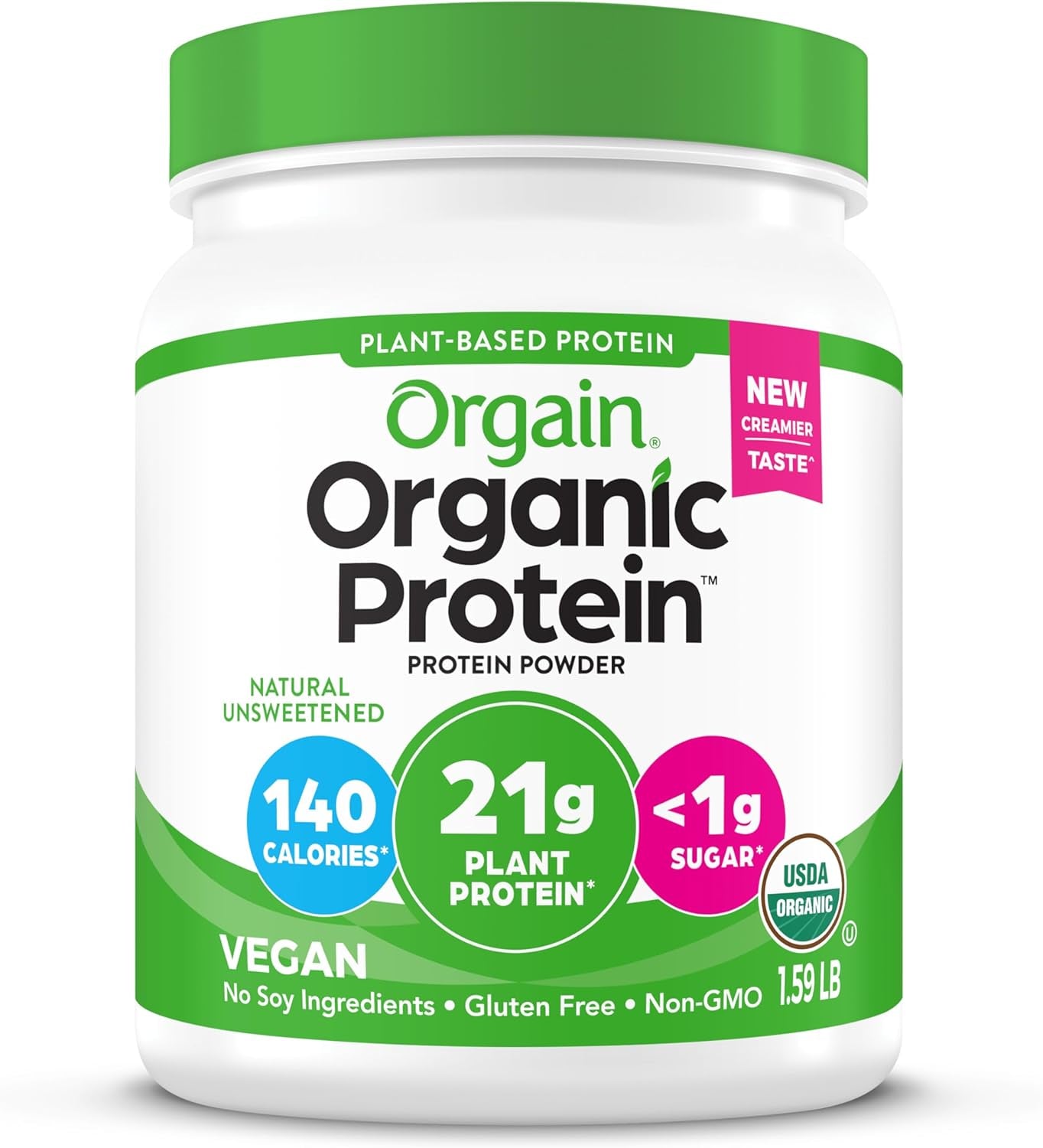 Organic Vegan Protein Powder, Natural Unsweetened - 21G of Unflavored Plant Protein, 4G Prebiotic Fiber, Low Net Carbs, No Added Sugar, Non-Gmo, for Shakes & Recipes, 1.59 Lb