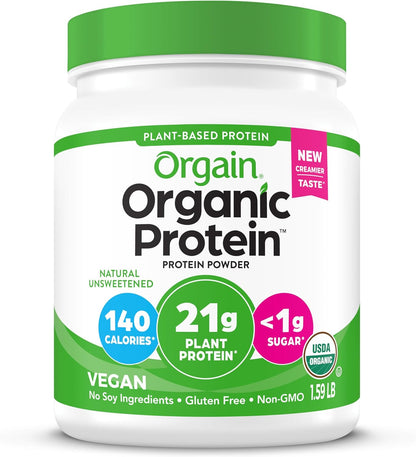 Organic Vegan Protein Powder, Natural Unsweetened - 21G of Unflavored Plant Protein, 4G Prebiotic Fiber, Low Net Carbs, No Added Sugar, Non-Gmo, for Shakes & Recipes, 1.59 Lb