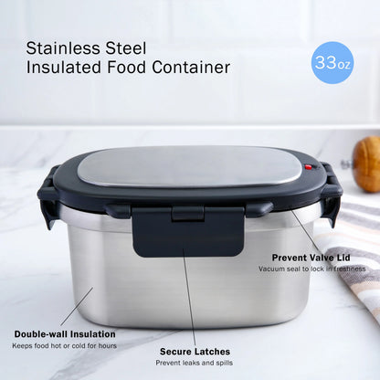 33 Oz Insulated 2-Piece Stainless Steel Lunch Box Food Storage Container with Lid