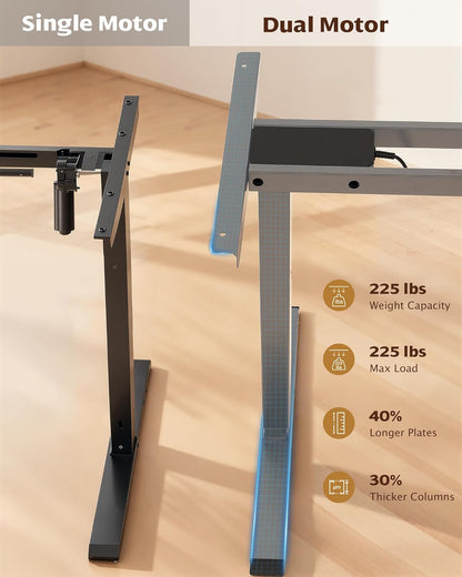 Dual Motor Electric Standing Desk Frame, Height Adjustable Sit Stand Base for Home Office, Fits Table Tops up to 70.8 X 31.5 Inch, 225 Lb Capacity (Grey, without Stand)