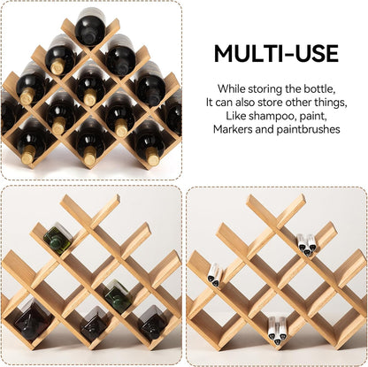 13-Bottle Wine Rack, 4-Tier Solid Wood Countertop Wine Holder, Freestanding Bottle Storage Shelf for Kitchen, Bar, Cabinet, Pantry, 22.28 X 5.9 X 13.9 In, XHJJ4-NA