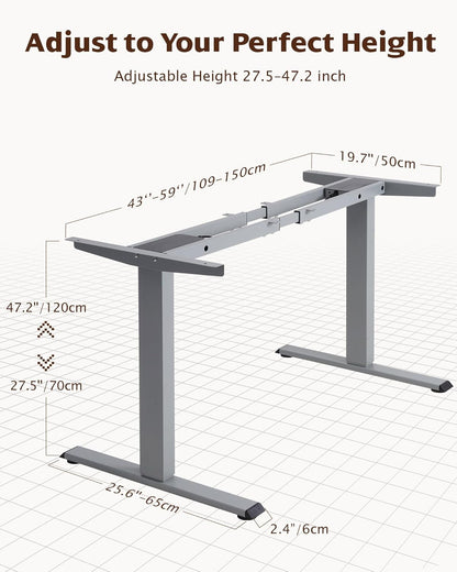 Dual Motor Electric Standing Desk Frame, Height Adjustable Sit Stand Base for Home Office, Fits Table Tops up to 70.8 X 31.5 Inch, 225 Lb Capacity (Grey, without Stand)