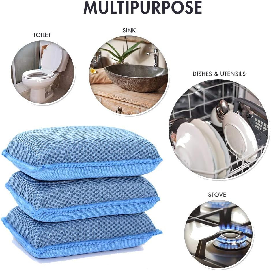 Miracle Microfiber Kitchen Sponge by Scrub-It - Non-Scratch Heavy Duty Dishwashing Cleaning Sponges- Machine Washable - (Blue)
