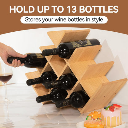 13-Bottle Wine Rack, 4-Tier Solid Wood Countertop Wine Holder, Freestanding Bottle Storage Shelf for Kitchen, Bar, Cabinet, Pantry, 22.28 X 5.9 X 13.9 In, XHJJ4-NA