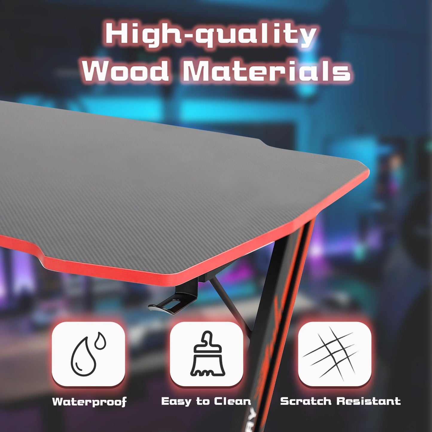 ,Gaming Computer Desks,Gaming Pc Desk,Computer Table Desk,Headphone Hook,Z-Shaped Steel Leg,35 Inch,Blue and Red