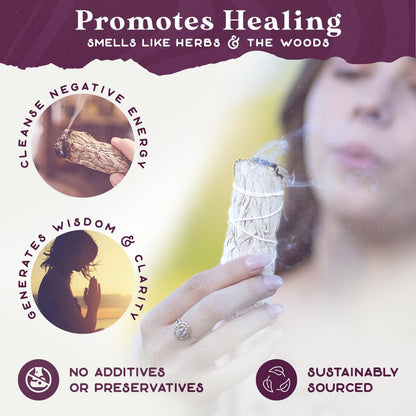 White Sage Bundles - 3 Pack - Sage Smudge Stick for Home Cleansing Incense Healing Meditation and California Smudge Sticks Rituals - 4 Inch