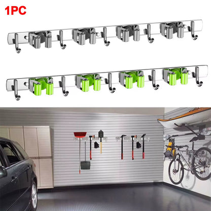 GripLock™ Stainless Steel Wall Mount Mop & Broom Holder – Space-Saving Hook for Kitchen & Bathroom Organization