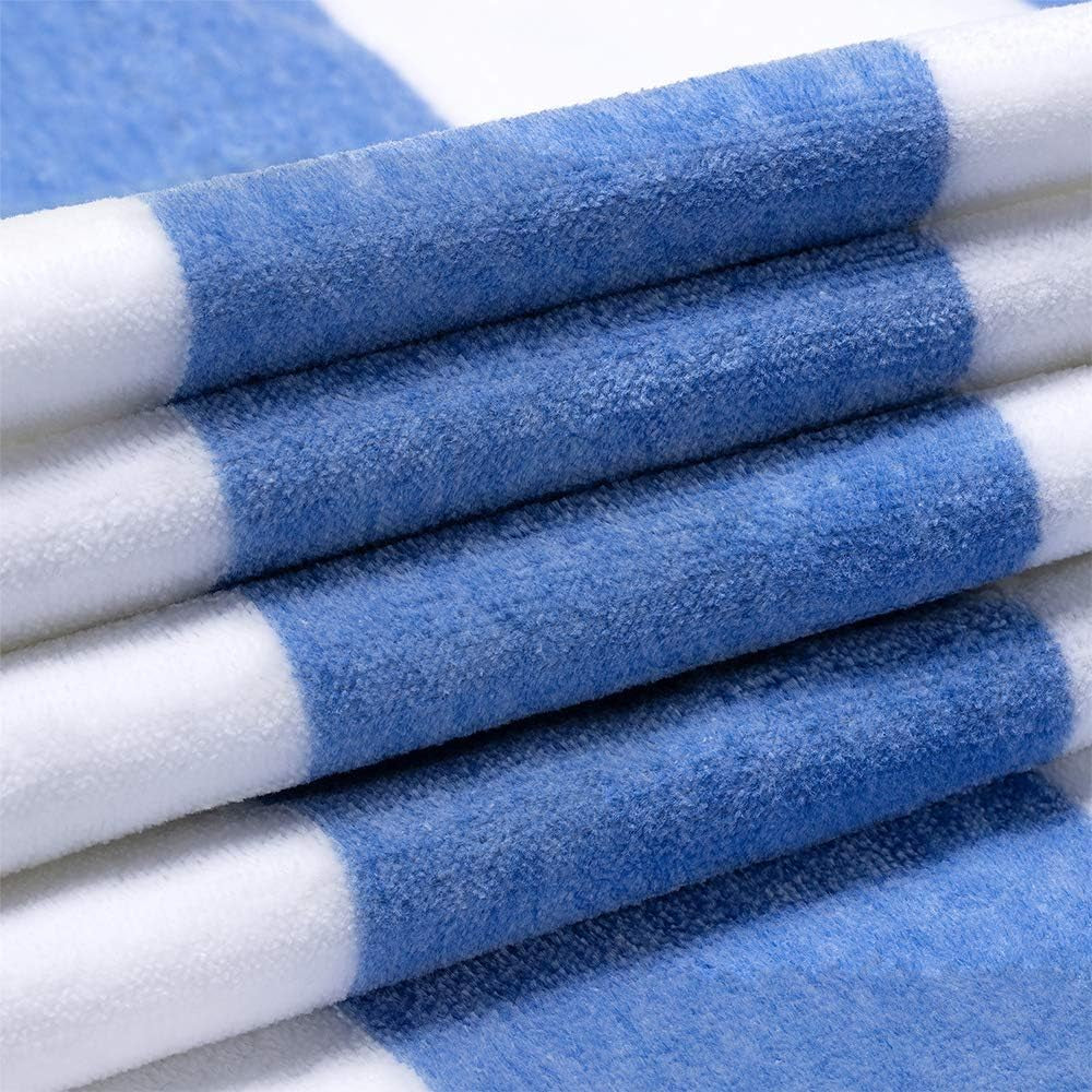 Cotton Oversized Beach Towel - Large 70 X 35 Inch Pool Towel, Blue Striped Quick Dry Swimming Cabana Towel