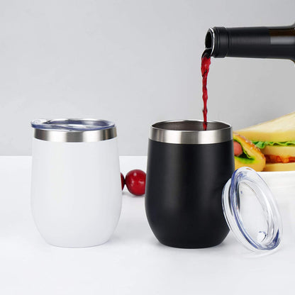 12 Pack Stainless Steel Wine Tumblers, 12Oz Double Wall Vacuum Insulated Wine Tumblers with Lids and Straws, Stainless Steel Stemless Wine Glasses for Coffee, Wine, Cocktails, Champaign, White…