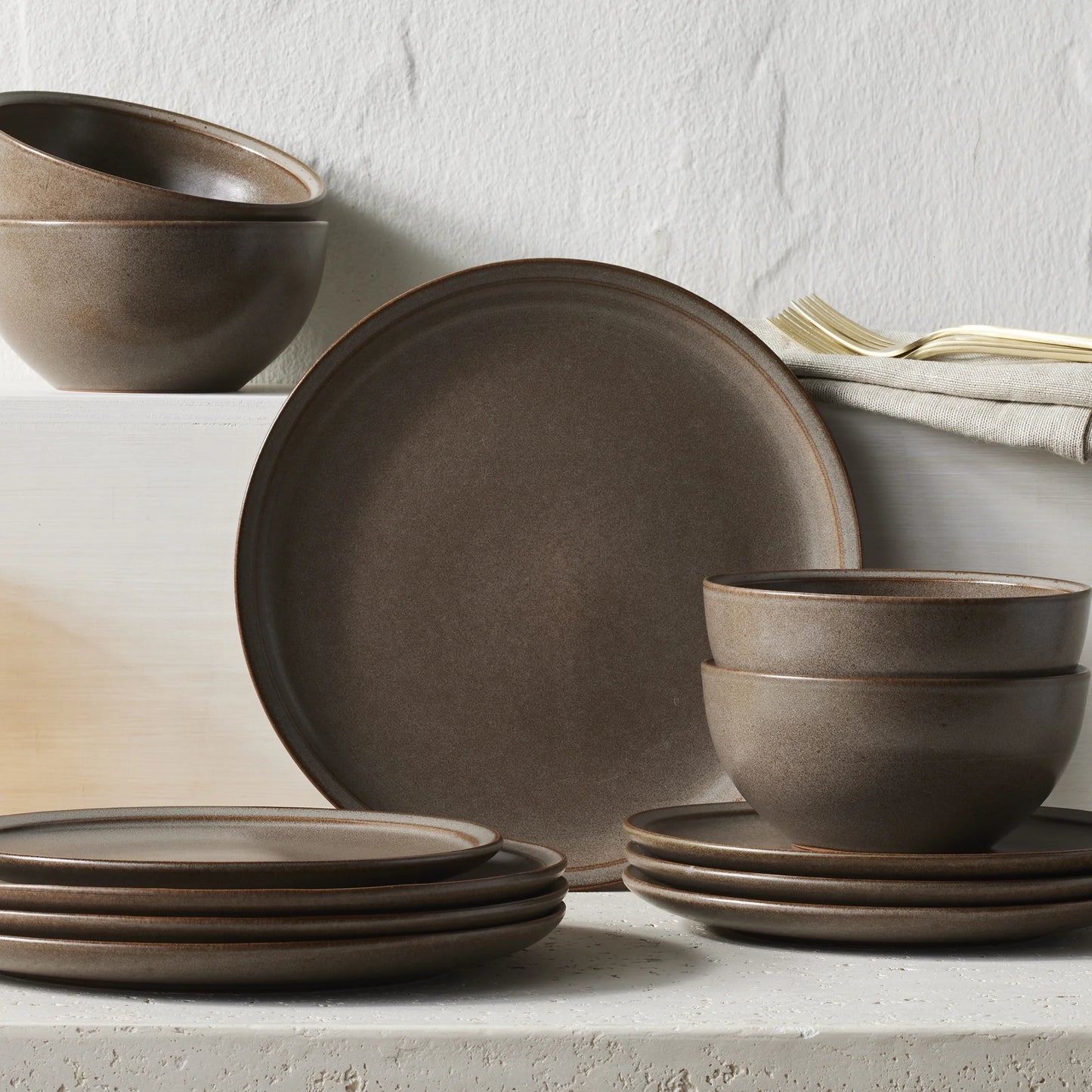 Banks Brown 12-Piece Stoneware Dinnerware Set, Service for 4