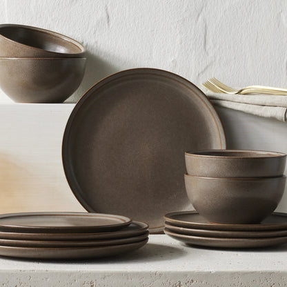 Banks Brown 12-Piece Stoneware Dinnerware Set, Service for 4