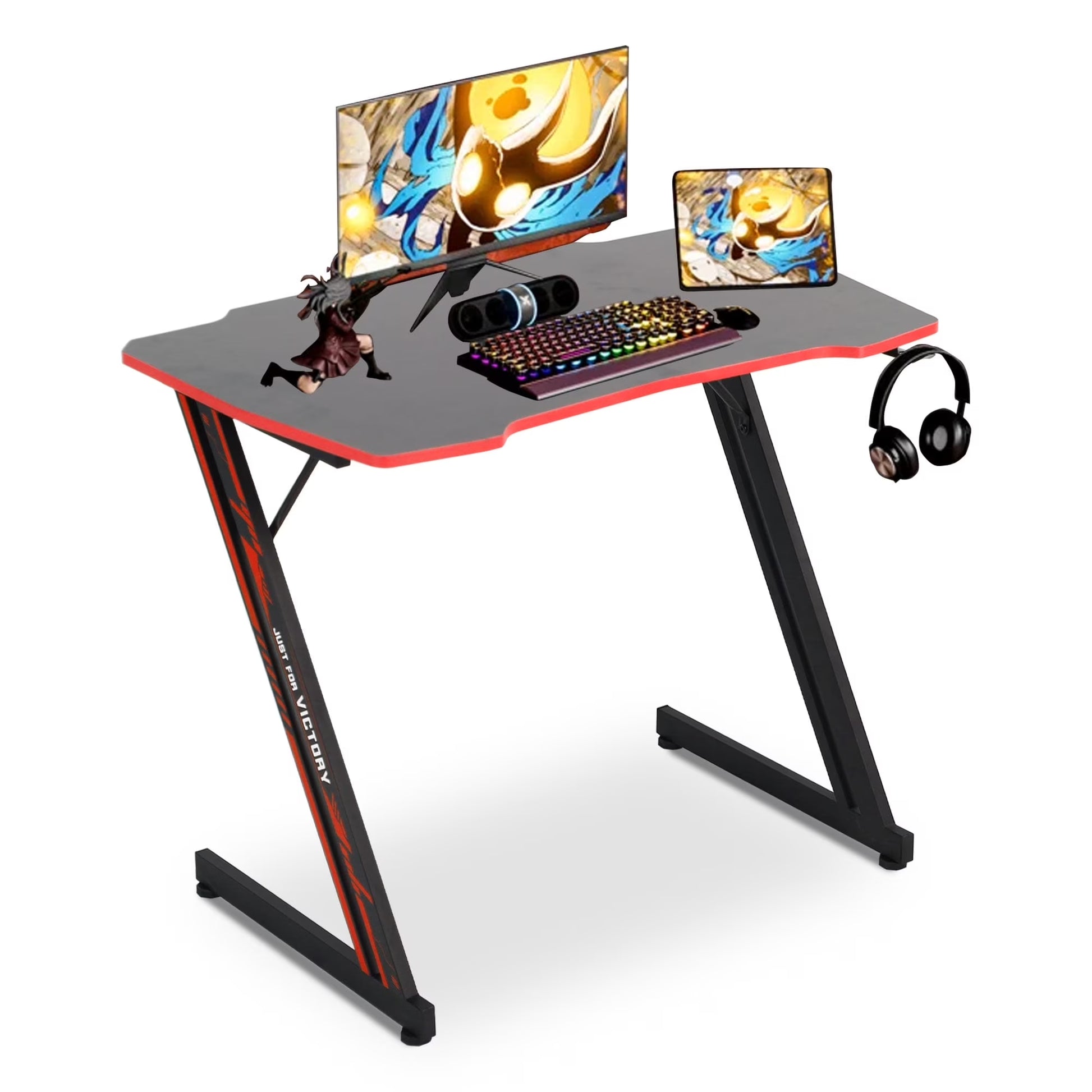,Gaming Computer Desks,Gaming Pc Desk,Computer Table Desk,Headphone Hook,Z-Shaped Steel Leg,35 Inch,Blue and Red