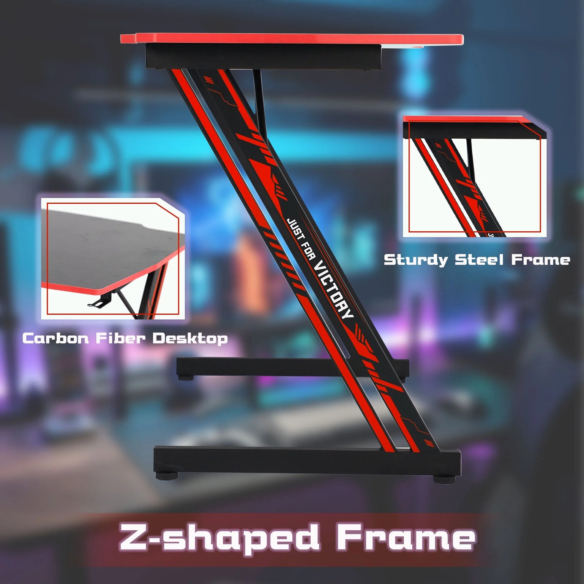,Gaming Computer Desks,Gaming Pc Desk,Computer Table Desk,Headphone Hook,Z-Shaped Steel Leg,35 Inch,Blue and Red
