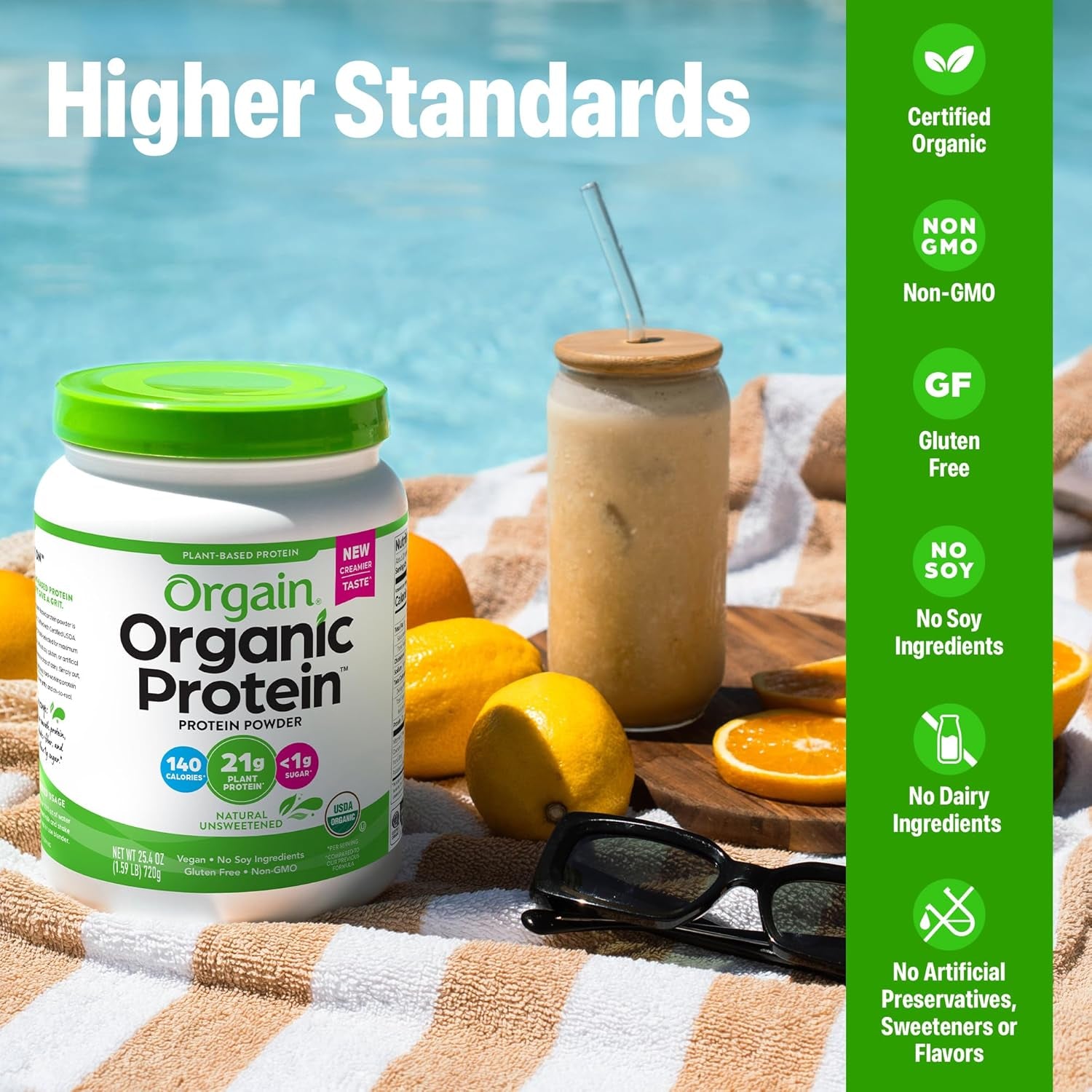 Organic Vegan Protein Powder, Natural Unsweetened - 21G of Unflavored Plant Protein, 4G Prebiotic Fiber, Low Net Carbs, No Added Sugar, Non-Gmo, for Shakes & Recipes, 1.59 Lb