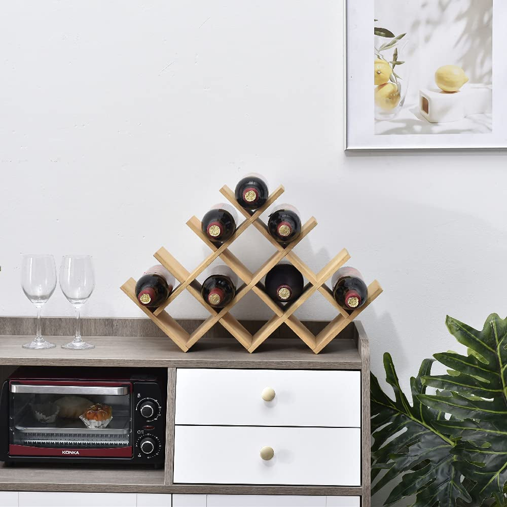13-Bottle Wine Rack, 4-Tier Solid Wood Countertop Wine Holder, Freestanding Bottle Storage Shelf for Kitchen, Bar, Cabinet, Pantry, 22.28 X 5.9 X 13.9 In, XHJJ4-NA