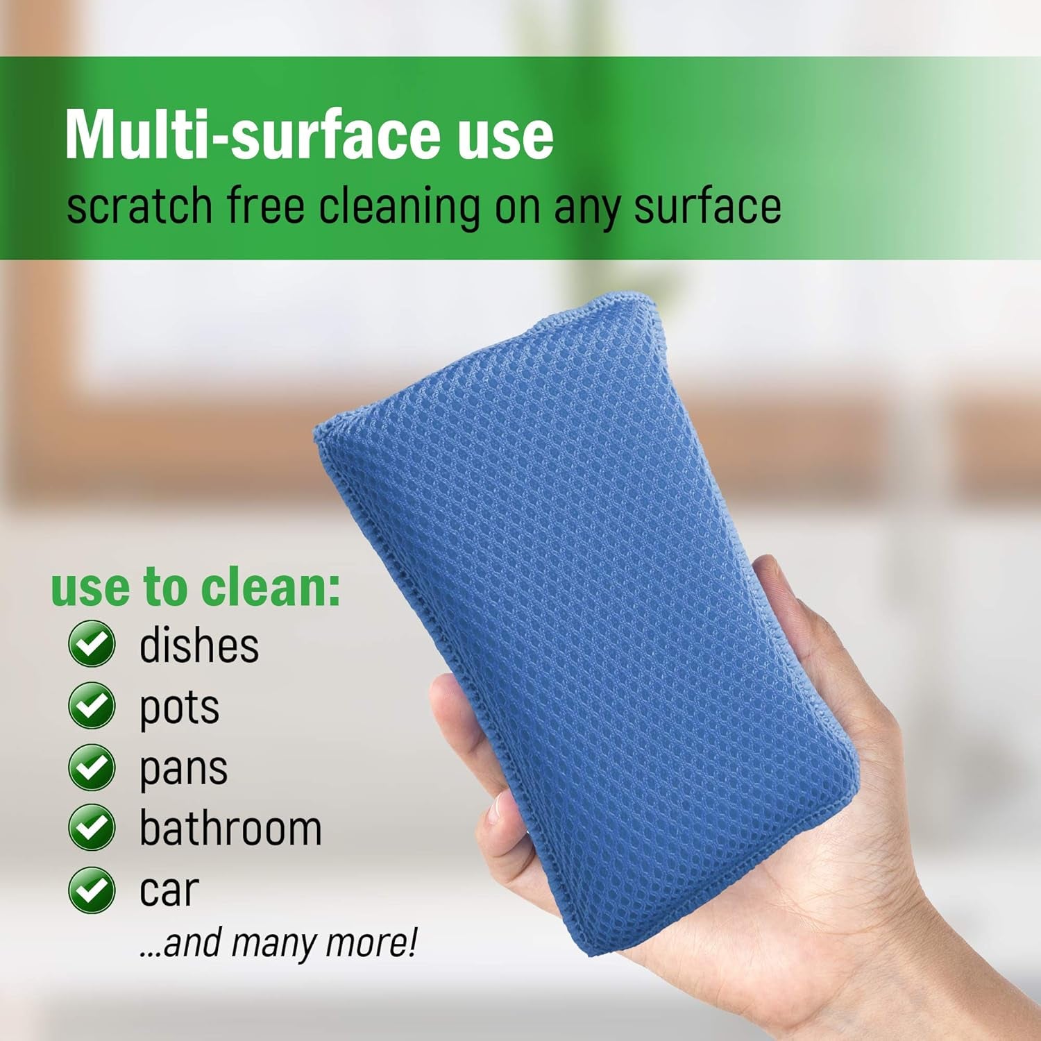 Miracle Microfiber Kitchen Sponge by Scrub-It - Non-Scratch Heavy Duty Dishwashing Cleaning Sponges- Machine Washable - (Blue)