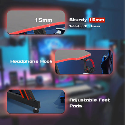 ,Gaming Computer Desks,Gaming Pc Desk,Computer Table Desk,Headphone Hook,Z-Shaped Steel Leg,35 Inch,Blue and Red