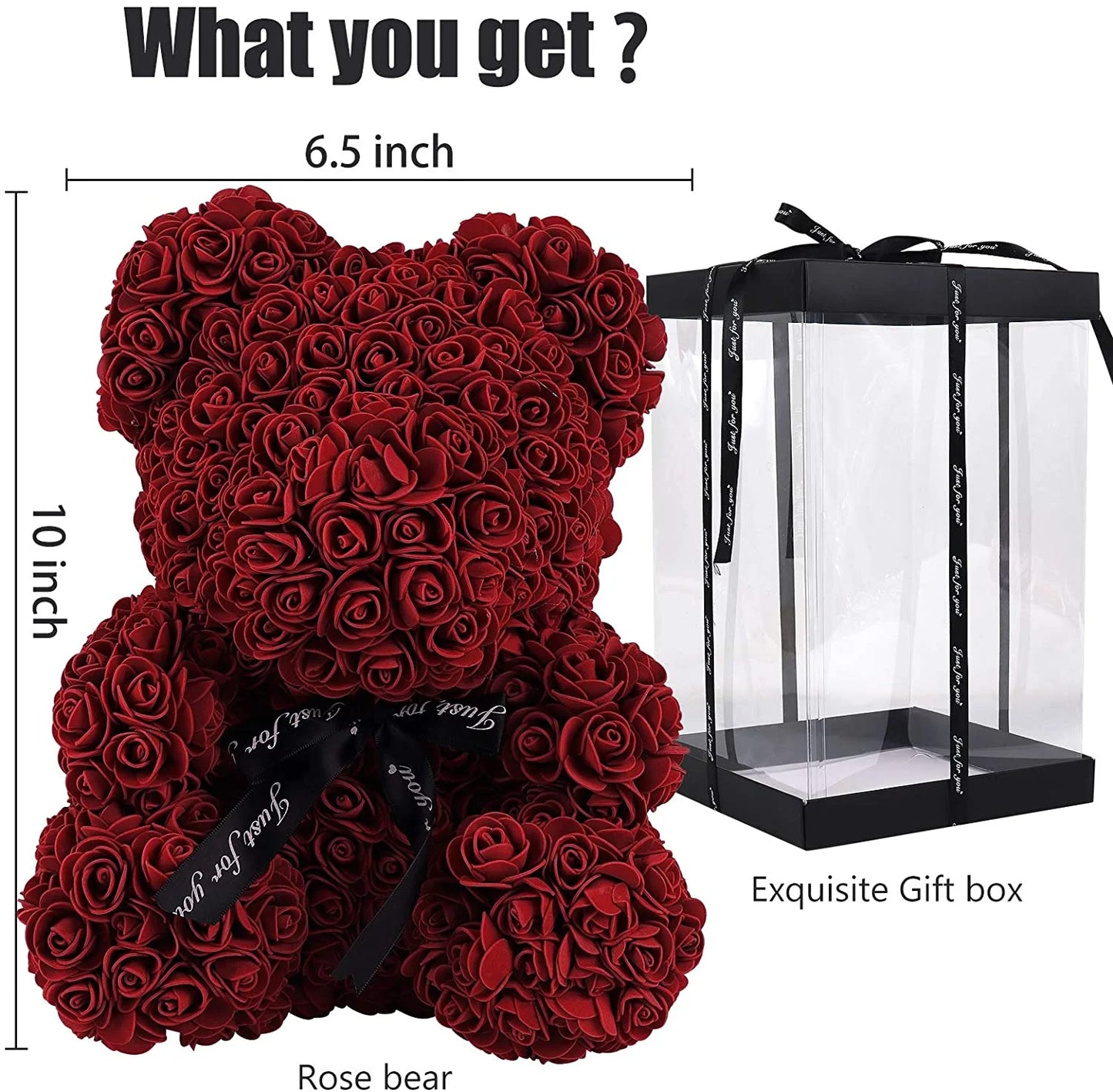 Royal Blue Artificial Rose Flower Bear 10 Inch Wedding Party Decoration Gift Box