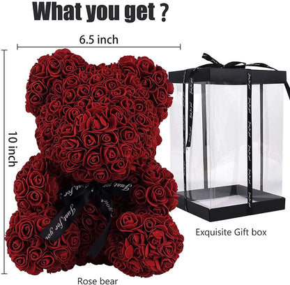 Royal Blue Artificial Rose Flower Bear 10 Inch Wedding Party Decoration Gift Box