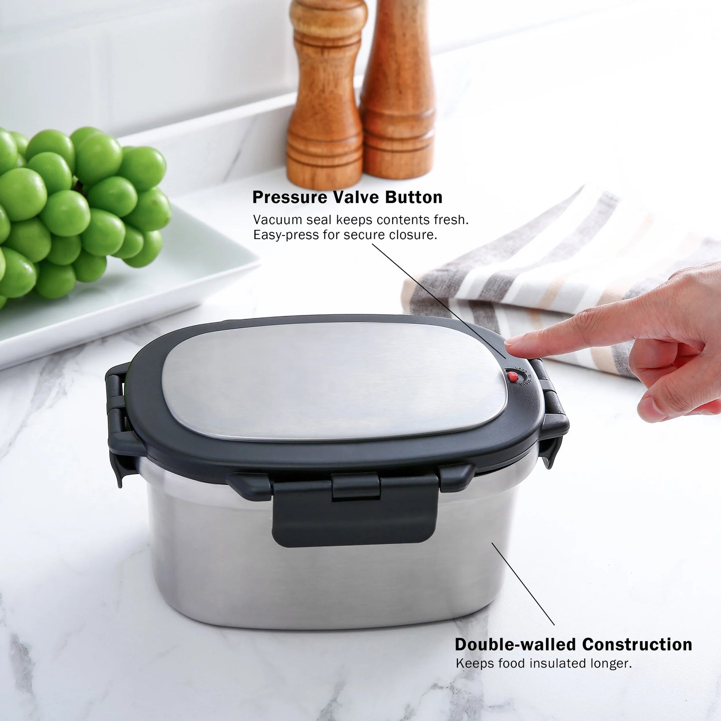 33 Oz Insulated 2-Piece Stainless Steel Lunch Box Food Storage Container with Lid