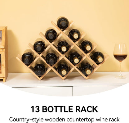 13-Bottle Wine Rack, 4-Tier Solid Wood Countertop Wine Holder, Freestanding Bottle Storage Shelf for Kitchen, Bar, Cabinet, Pantry, 22.28 X 5.9 X 13.9 In, XHJJ4-NA