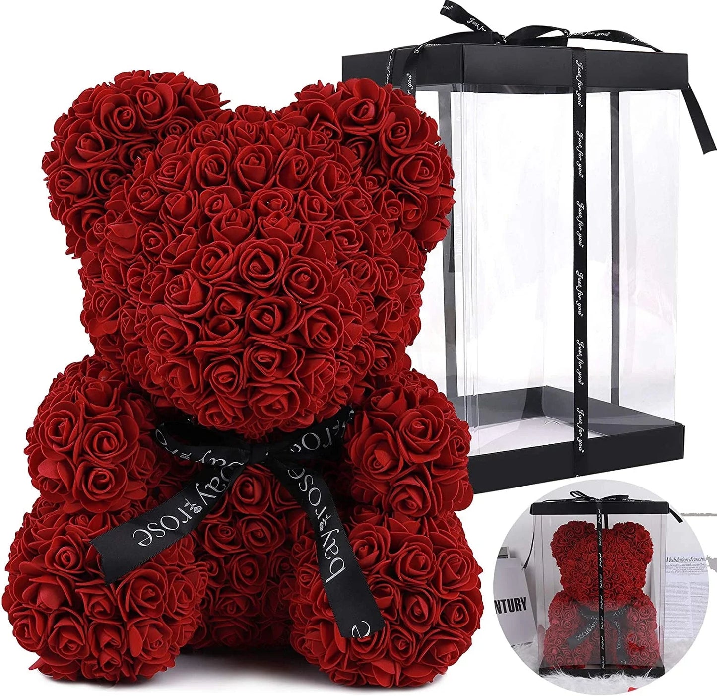 Royal Blue Artificial Rose Flower Bear 10 Inch Wedding Party Decoration Gift Box