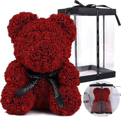 Royal Blue Artificial Rose Flower Bear 10 Inch Wedding Party Decoration Gift Box