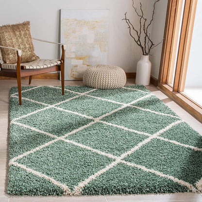 SAFAVIEH Hudson Shag Collection Area Rug - 7' Square, Green & Ivory, Modern Trellis Design, Non-Shedding & Easy Care, 2-Inch Thick Ideal for High Traffic Areas in Living Room, Bedroom (SGH281Y)